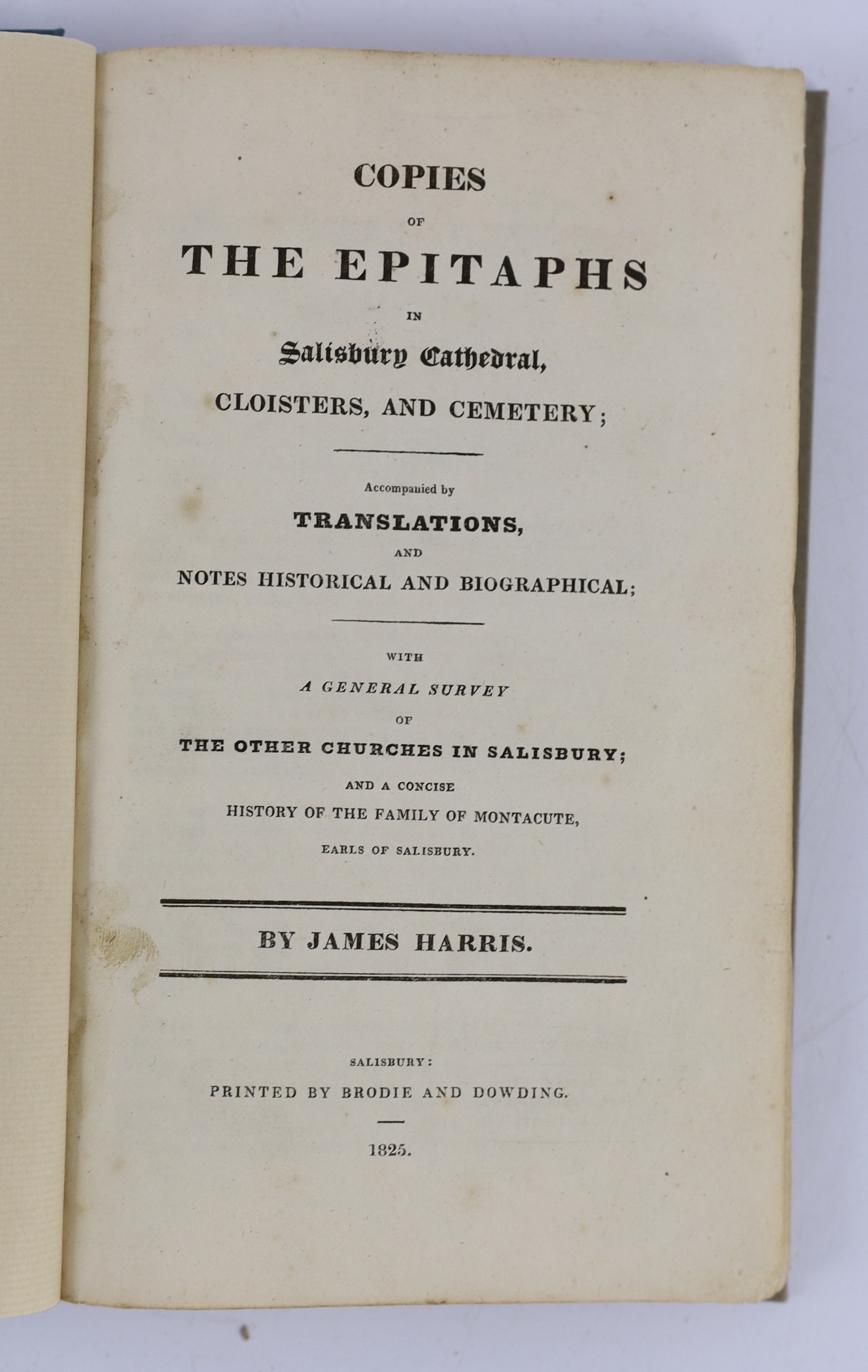 WILTS: Dodsworth, William - A Guide to the Cathedral Church of Salisbury. With a particular account of the improvements ... by James Wyatt. Esq. 3rd edition. contemp. marbled wrappers. Salisbury, 1792: Dodsworth, William